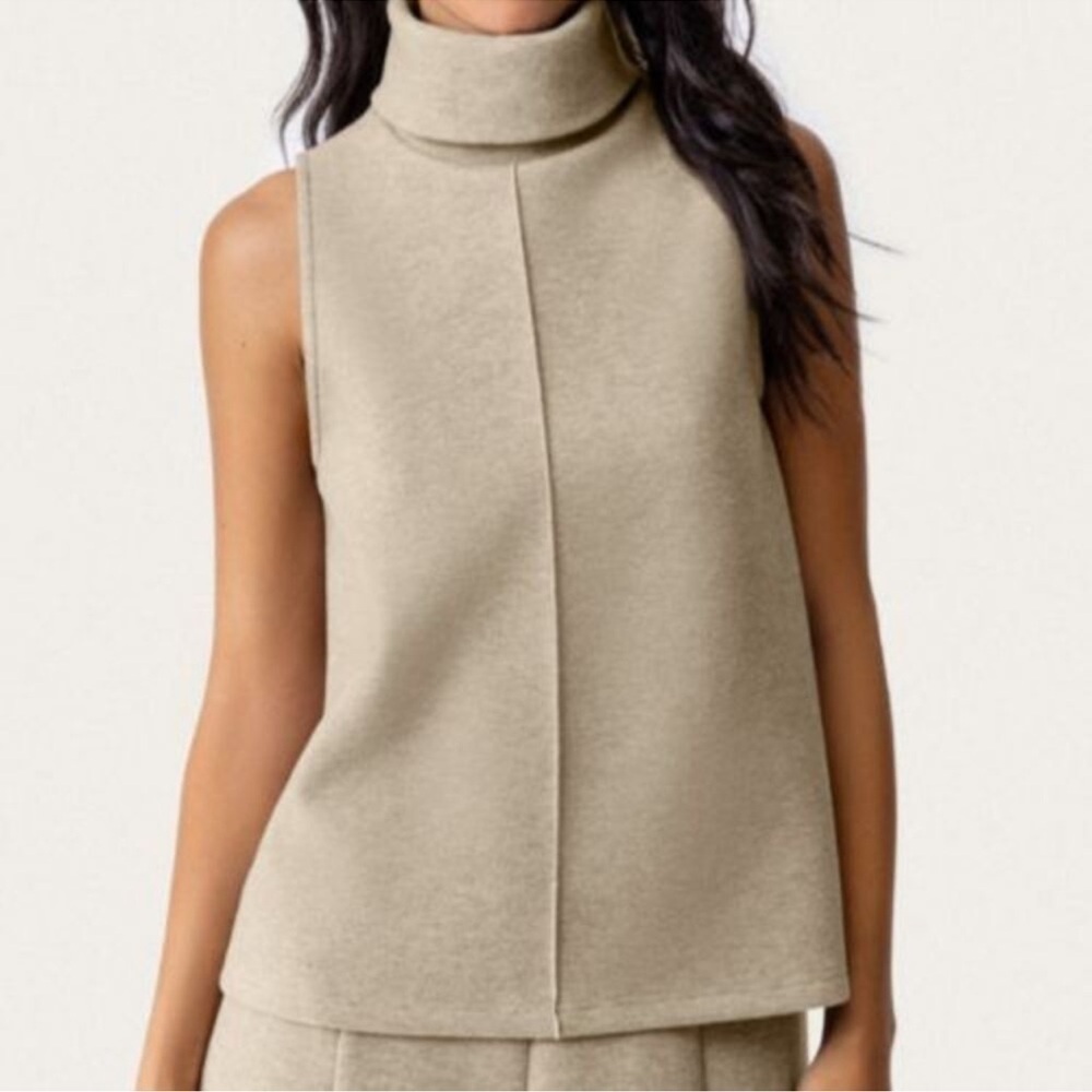 OGL Beige Turtle Neck Sleeveless Top
